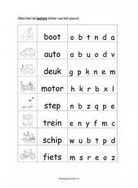 Werkblad verkeer - Eindletter moeilijk