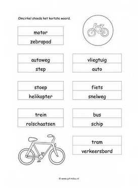 Werkblad verkeer - Kortste woord