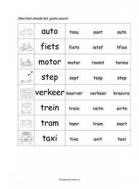 Werkblad verkeer - Woordherkenning 2  makkelijk