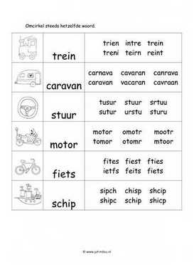 Werkblad verkeer - Woordherkenning 2 moeilijk
