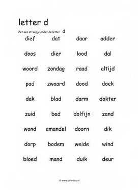 Letters leren - D zoeken in woord