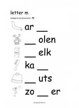 Letters leren - M stempelen zw