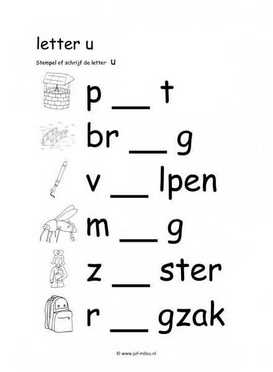 Letters leren - U stempelen zw 1