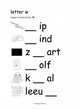 Letters leren - W stempelen zw