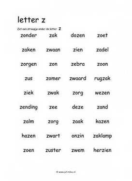 Letters leren - Z zoeken in woord