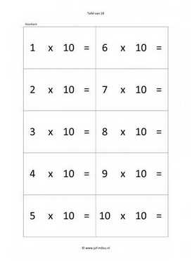 Rekenen - 00 oefenkaartjes tafel van 10