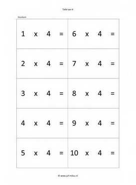 Rekenen - 00 oefenkaartjes tafel van 4