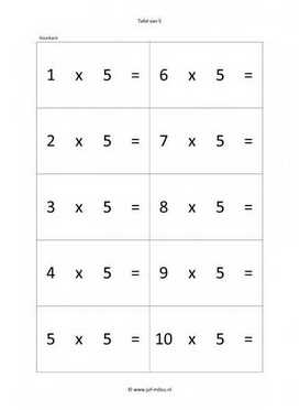 Rekenen - 00 oefenkaartjes tafel van 5