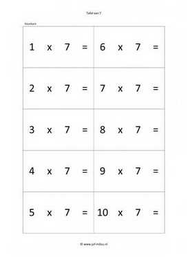 Rekenen - 00 oefenkaartjes tafel van 7