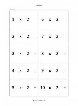 Rekenen - 00 oefenkaartjes tafel van 2