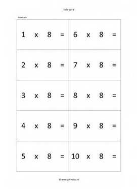 Rekenen - 00 oefenkaartjes tafel van 8