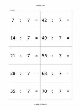 Rekenen - 00 oefenkaartjes deeltafel van 7