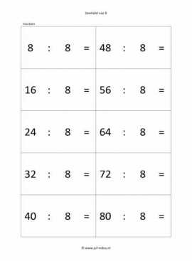 Rekenen - 00 oefenkaartjes deeltafel van 8