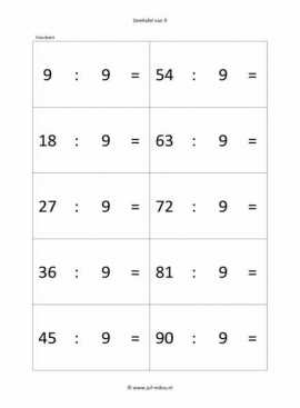 Rekenen - 00 oefenkaartjes deeltafel van 9